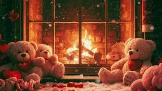 Teddy Bear Family Fireplace 🧸🔥  Cozy Piano & Guitar Solo for Relaxation