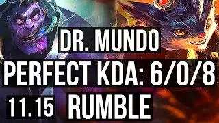 DR. MUNDO vs RUMBLE (TOP) | 6/0/8, Rank 5 Mundo, Dominating | EUW Challenger | v11.15