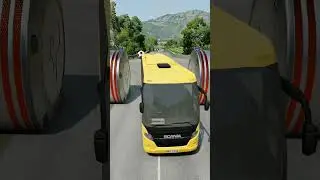 Long City Buses & Cement Truck vs Hydraulic Crush - BeamNG.drive #shorts #beamngdrive #bus