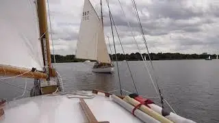 Sailing on Wroxham broad, on the Norfolk broads.