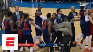 Scuffle ensues between Thunder SG Terrance Ferguson and Trail Blazers PF Ed Davis | ESPN