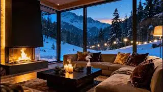 Late Night Smooth Jazz 🌙 Warm Lounge Lights + Snowy Street Boke