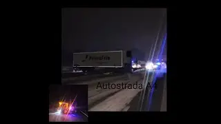Opady śniegu . Gołoledź . Ciężarówka w poprzek . Odśnieżanie . Autostrada A4 Legnica Wrocław