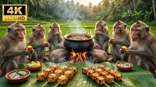 बंदरों ने देसी अंदाज़ में बनाई पनीर टिक्का 😲 | Monkey Cooking Paneer Tikka 😮🔥