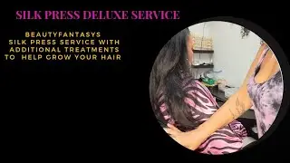 Silk Press Deluxe Service, using Babyliss flatirons irons and high-frequency tool for hair growth