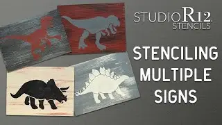 How to Paint a Sign Set | Dinosaurs | Complimenting Color Schemes | Distressing | StudioR12 Stencils