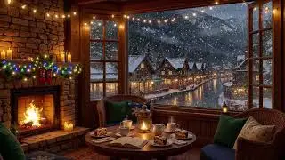 Cozy Winter Coffee Shop ⛄ Relax Music & Fireplace Sounds for Studying, Working & Relax