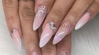 Acrylic Marble Design With Reverse French/chevron Using Glitterbels