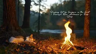 Sleeping Cat by Campfire in the Forest | Peaceful River Ambience for Deep Sleep