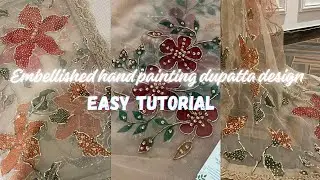 Embellished hand painting duptta design/how to make duptta design /viral hand paintingduptta design 