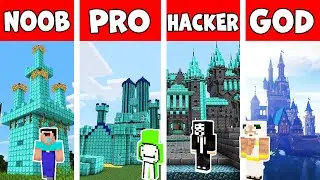 Minecraft Battle: DIAMOND CASTLE HOUSE BUILD CHALLENGE / NOOB vs PRO vs HACKER vs GOD / Animation