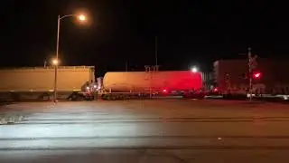 UP 6943 Mixed Freight Train w/ 6 Locomotives East, Main St. Railroad Crossing, Fremont NE