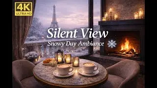 Silent View | Snowy Day Ambience in Paris ☕❄️ Cozy Café, Fireplace & Winter Calm (4K)