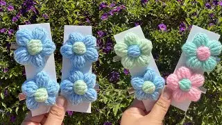 Flower Puff Hair Clips Crochet Tutorial | How to crochet a flower puff hairclip for beginners