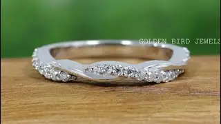 0.30CT Colorless Round Moissanite White Gold Bridal Matching Band, Twisted Unique Band
