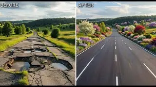 Reconstruction the broken road at the countryside | Before & After