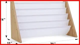 Humble Crew, Natural/White Kids Book Rack Storage Bookshelf with Deep Sleeves, Universal