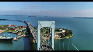 Aerial View of Throgs Neck Bridge, New York, in 4K