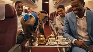 Monkey Jokes - Created with AI Technology -Monkey Selling Tea on Air Plane