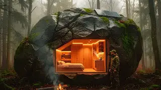 Building a house in the forest (ASMR) - This man built a mini house inside a tree trunk by himself