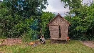 I Build A Lovely Tiny House with Tree Bark Roof to Live In Rainy Season