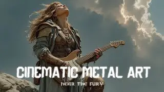 Cinematic Fantasy Metal: Female Guitarist Armor, Battle Goddess Guitar, Rock Star Power.