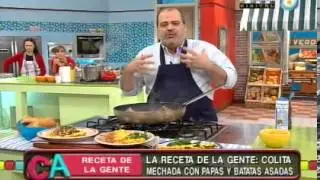 Colita mechada con papas y batatas al horno