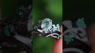 Sotiya Nature Inspired Oval Cut Green Moss Agate Wedding Bridal Ring Set Sterling Silver #ring