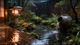 🔴  SLEEP INSTANTLY 🌙  Rain Sounds for Sleep 🌧️ Japanese Zen Garden Night Ambience with Flowing Water