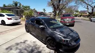 Wrapping a 1st gen Scion tC in a custom printed black and grey camo!