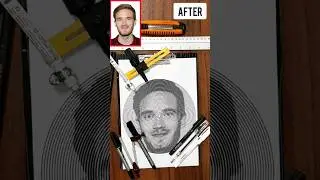 Drawing PewDiePie With a Compass | #beforeandafter #pewdiepie #pewdiepie  #drawing  #youtubeshorts