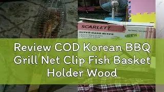 Review COD Korean BBQ Grill Net Clip Fish Basket Holder Wooden Handle Rack Portable Barbeque Grille