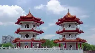 Twin Pagoda in Singapore and Clouds. Time Lapse