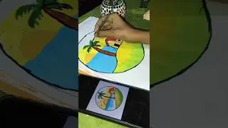 Easy Circle Scenery Drawing with Colour | Beautiful Circle Art #shorts​ #youtube shorts​ #drawing​