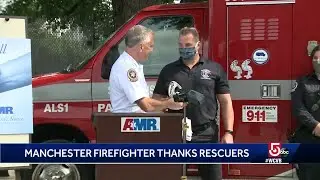 Firefighter who went into cardiac arrest thanks rescuers