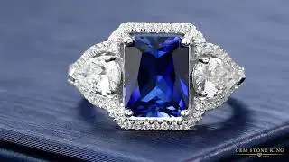 Gem Stone King 925 Sterling Silver Blue Created Sapphire Ring / MGZ-1479-OCT-CS-BL-CZ-W-SS