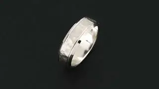 Mens 7mm wedding band with hammer finish and beveled edges