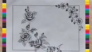Assignment Design New Model Pencil Drawing  || Rose Flower Border Design for Project || Pencil Art
