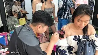 How To make Artificial Spray Tattoo | Spray Tattoo In Bangkok Street