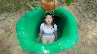 Secret Underground House And Temple Water Slide Swimming Pool Underground (Survival movie)