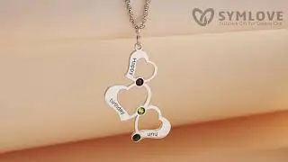 Interlocking 3 Hearts Personalized Name Neckalce with Birthstone
