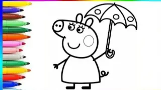 Peppa pig with umbrella Drawing, Umbrella drawing easy for children, Kids art