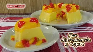 FLAN DE MELOCOTÓN Y YOGURT, sin gluten, sin horno, fácil y delicioso