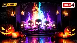 🎃Cozy Halloween Ambiance 4K UHD. 💀 RAINBOW Fireplace with Crackling Sounds for Relax and Fall Asleep
