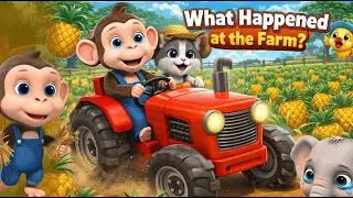 What Happened at the Farm?...The Monkey Farmer Drives a Tractor to Harvest Pineapples with the Cat