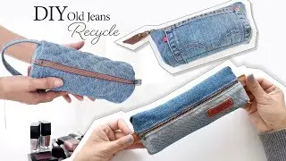 Recycle old jeans with the idea of making a pencil case.