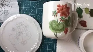 Geraniums Porcelain China painting part 1