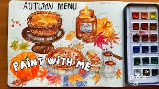Cozy paint with me, Unboxing + food illustration fall edition by using ohuhu watercolors 🍰🥐🍓