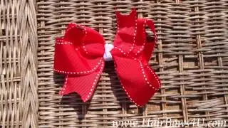 Red and White Saddle Stitch Hair Bow - video demo