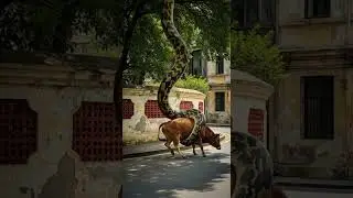 A real python Attack Cow Watch the epic showdown #wildlife #animals #nature